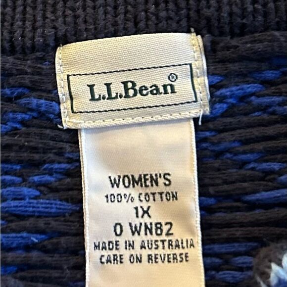 L.L. Bean 100% Cotton Blue Black Cardigan Sweater Size 1X Made in Australia - Picture 9 of 9